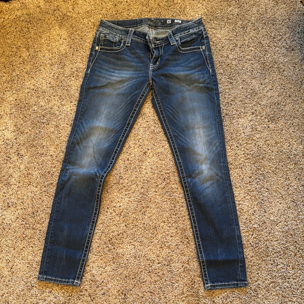 Miss Me Blue Skinny Jeans with Distressed Fading